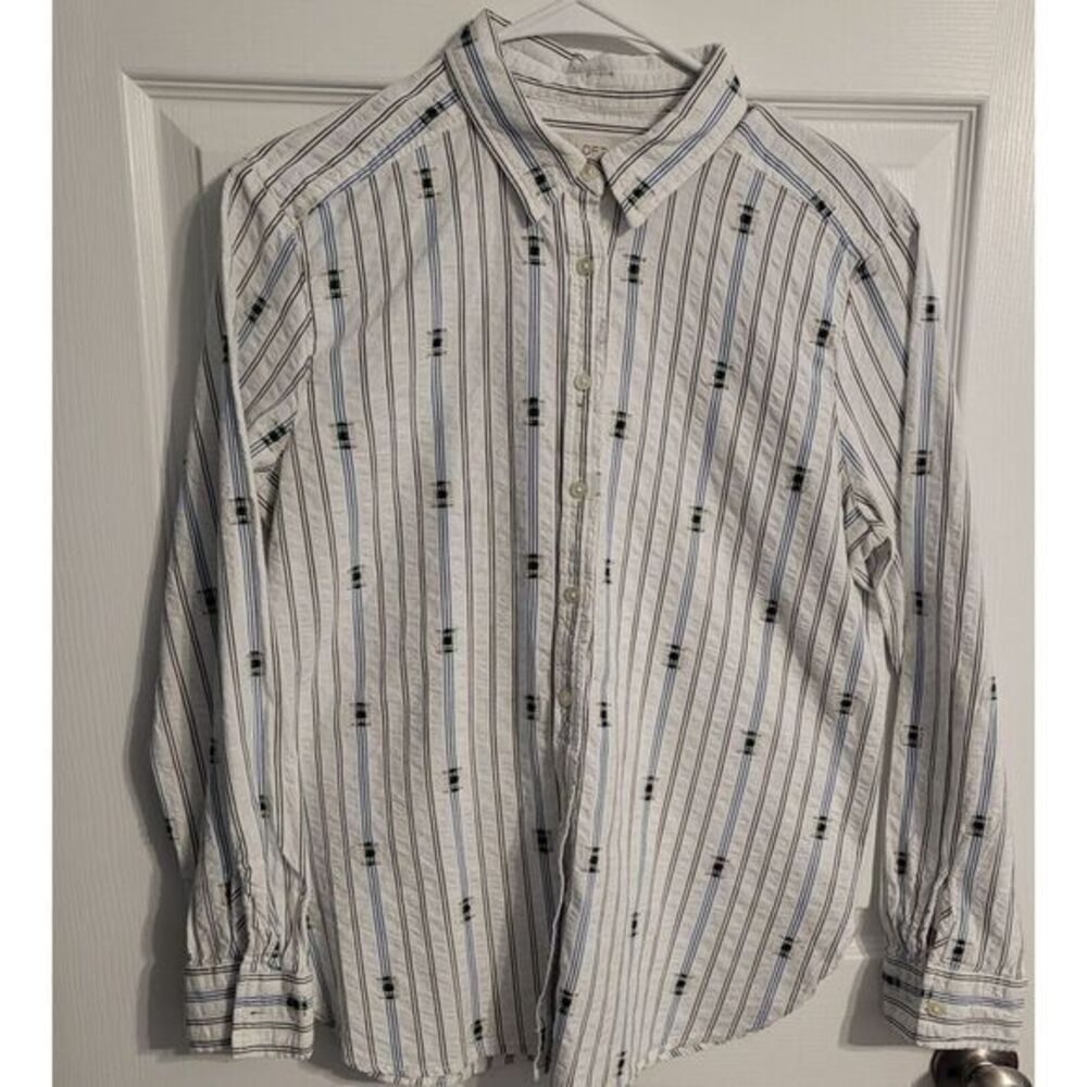 Loft Pinstripe Women's Mini Patchwork Button Up‎ Long Sleeve Shirt Size Medium